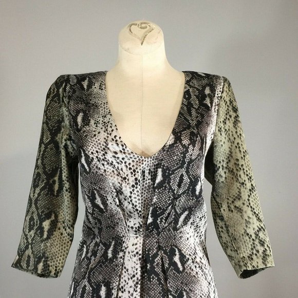 Nwt Sen Snake Print Reptile Mini Dress XS Womens Plunge V Neck Edgy Bold Chic - Picture 6 of 7